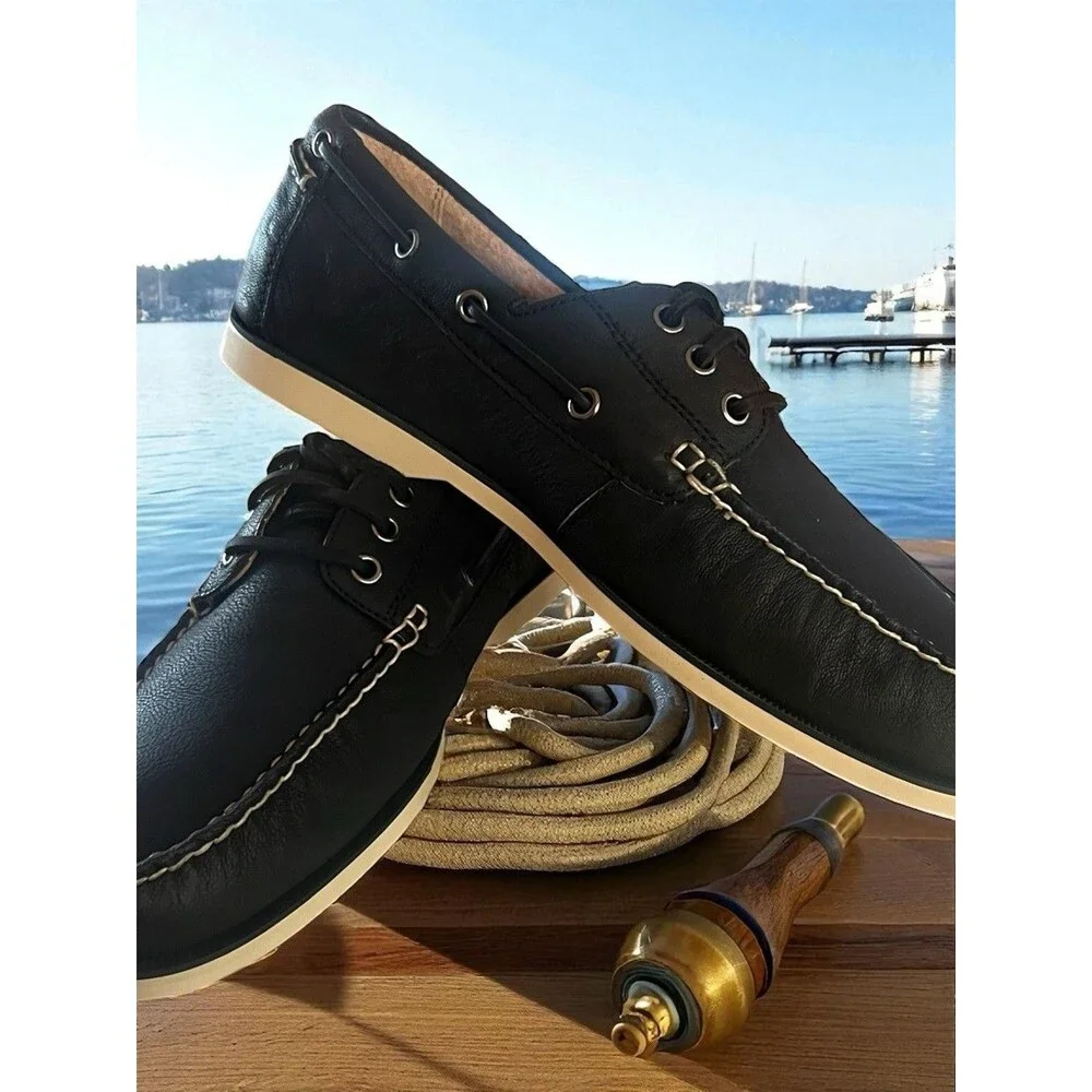 Ralph Lauren Polo Black Pebbled Nubuck Men’s Boat Shoes Size 10.5 New NIB Gift